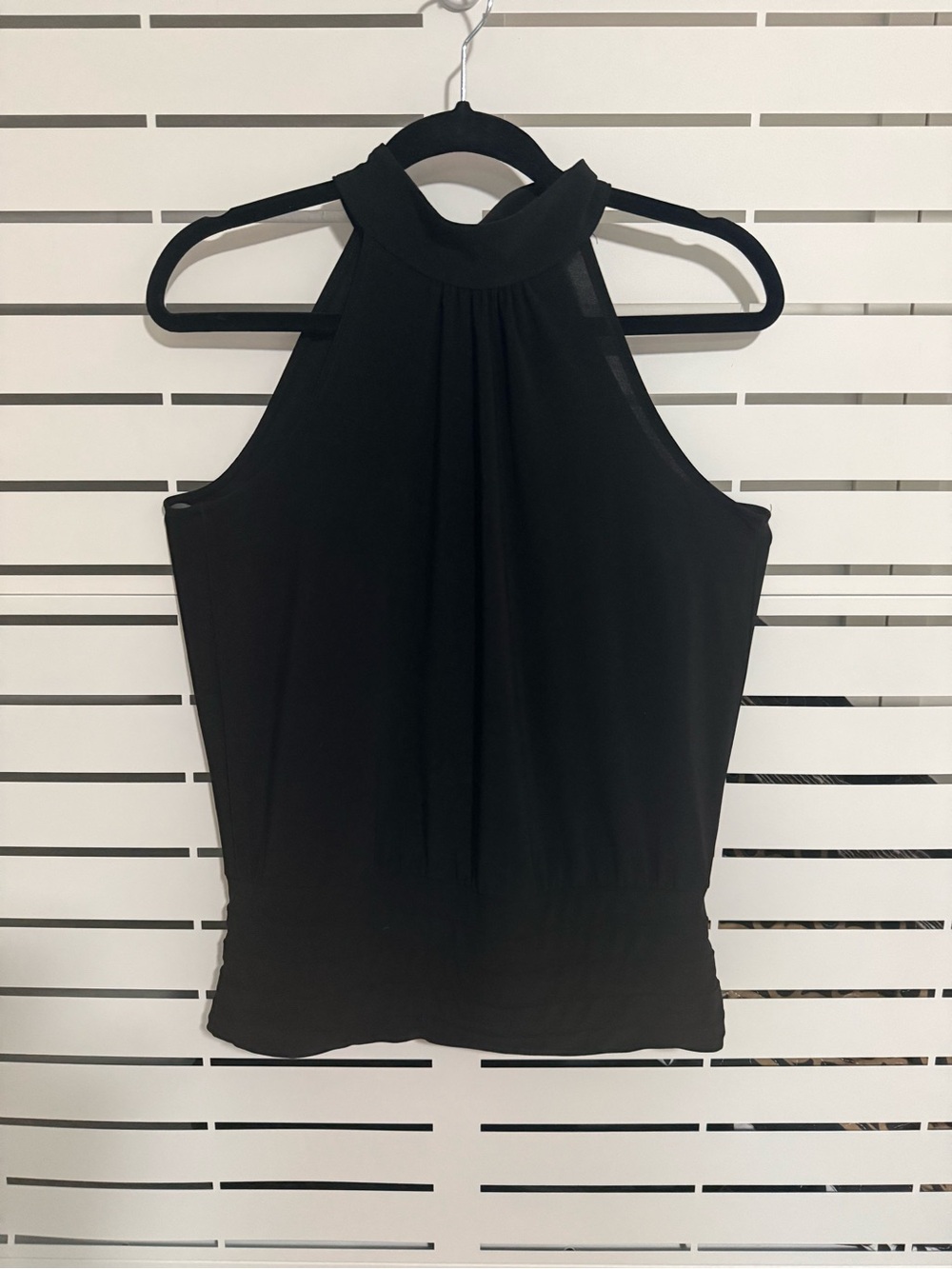 White House Black Market Black Sleeveless Mock-Neck Halter Top